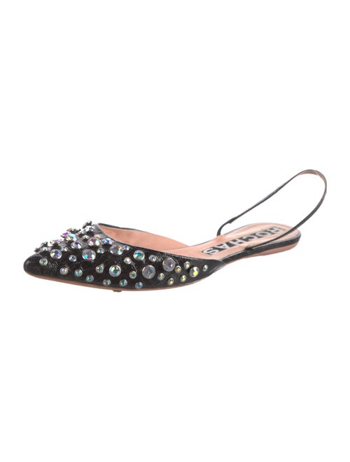 Rochas Patent Leather Crystal Embellishments Slingback Flats