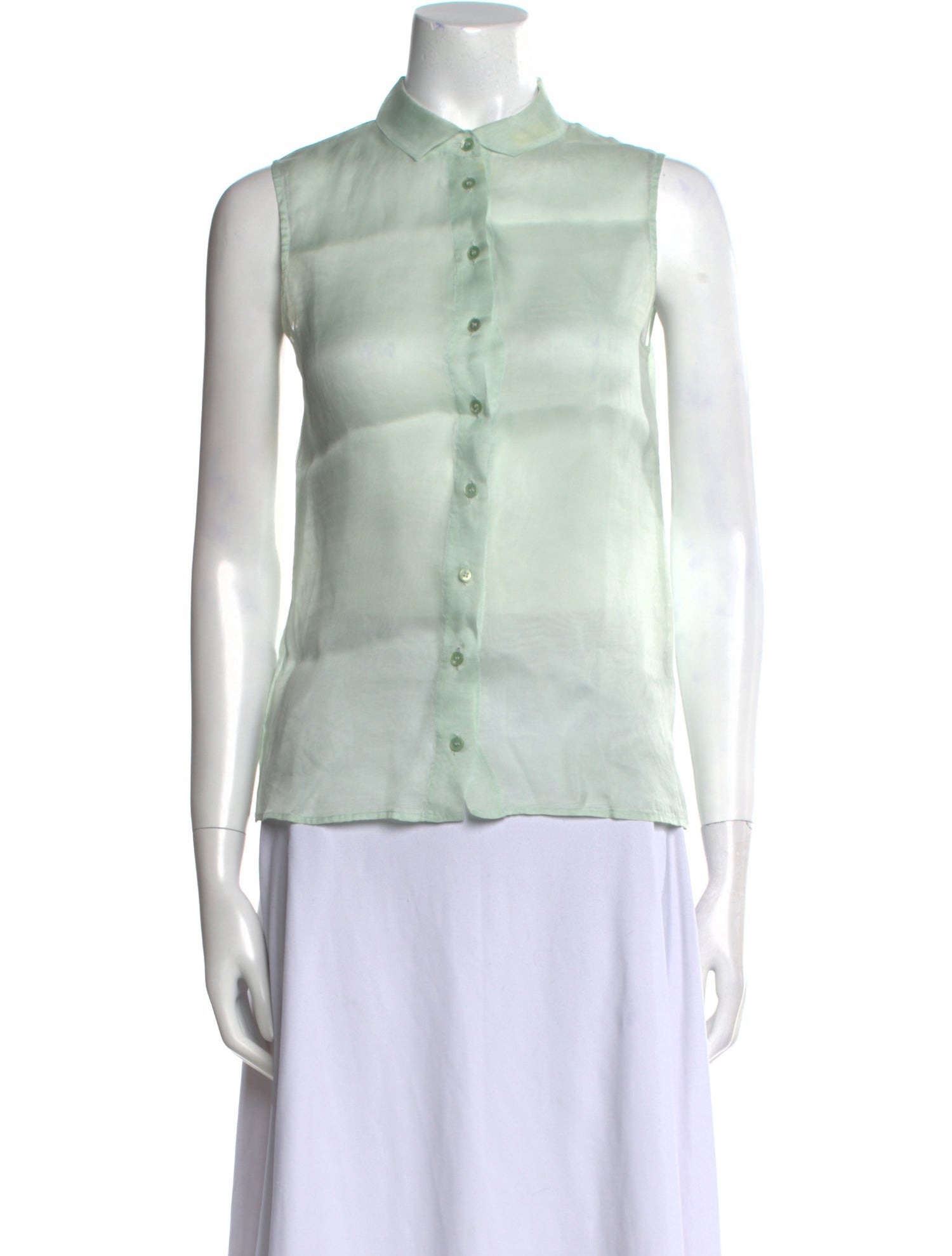 Rochas Silk Mock Neck Button-Up Top