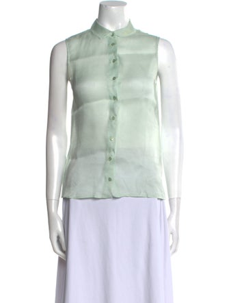 Rochas Silk Mock Neck Button-Up Top