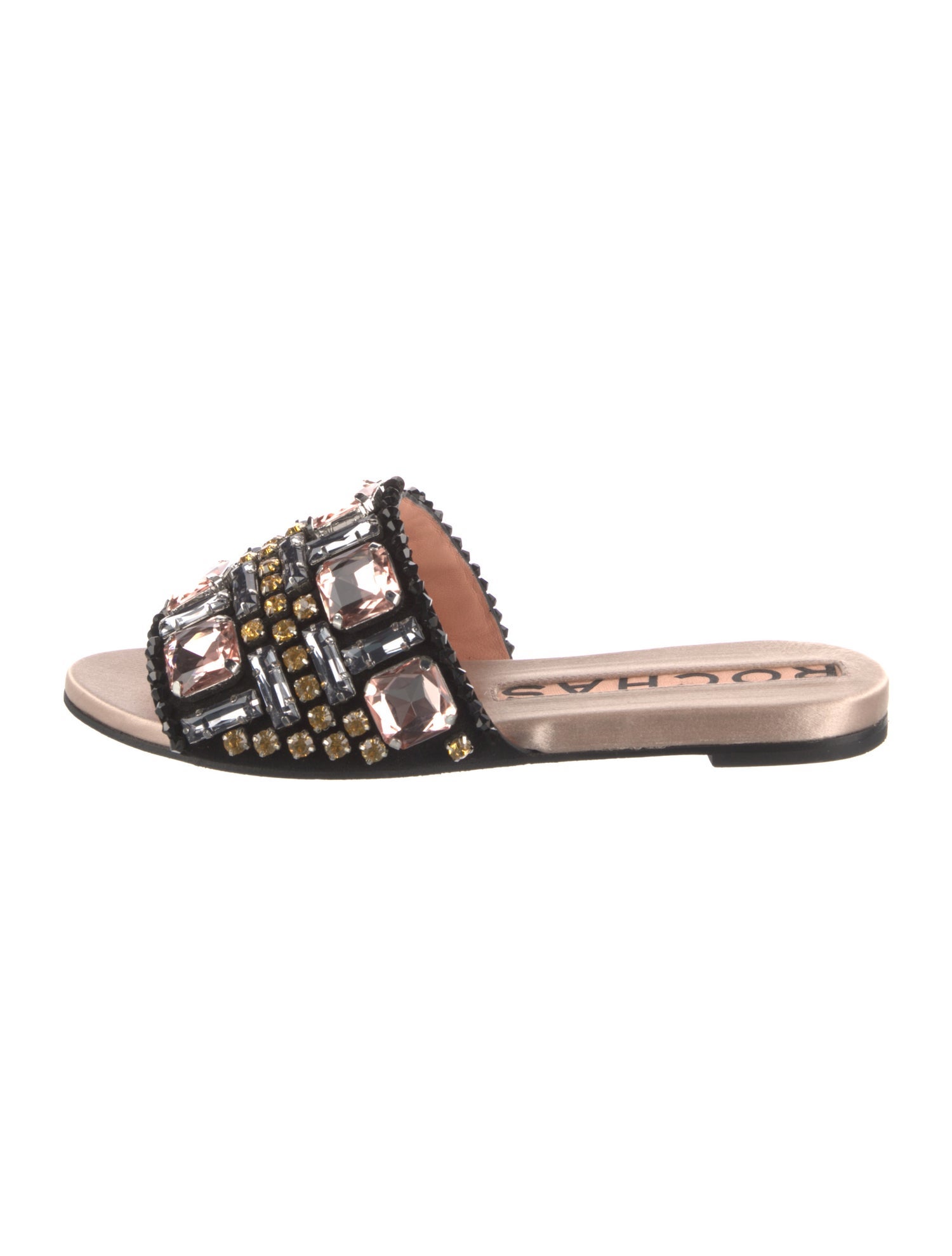 Rochas Satin Crystal Embellishments Slides