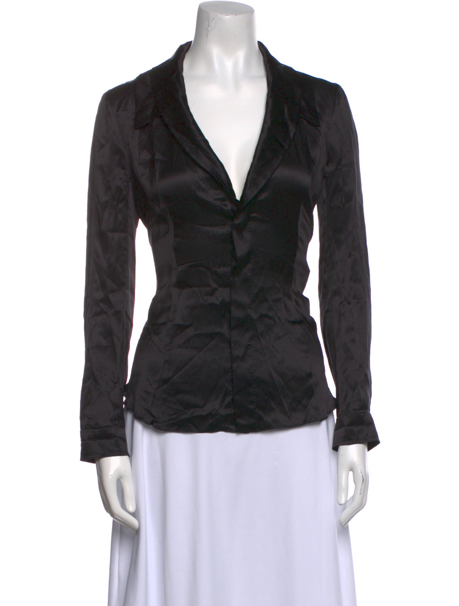 Rochas Silk Long Sleeve Button-Up Top