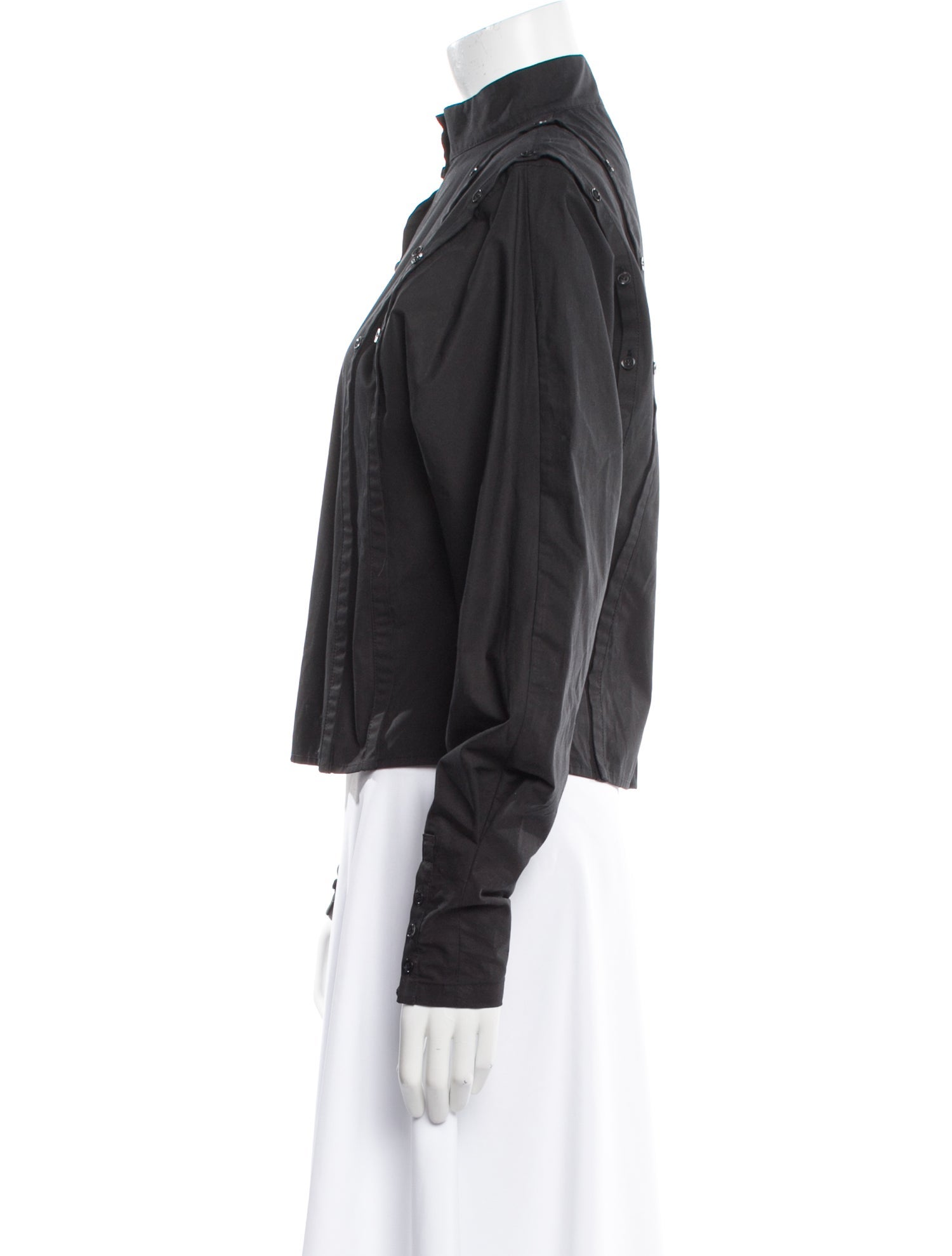 Rochas Mock Neck Long Sleeve Button-Up Top