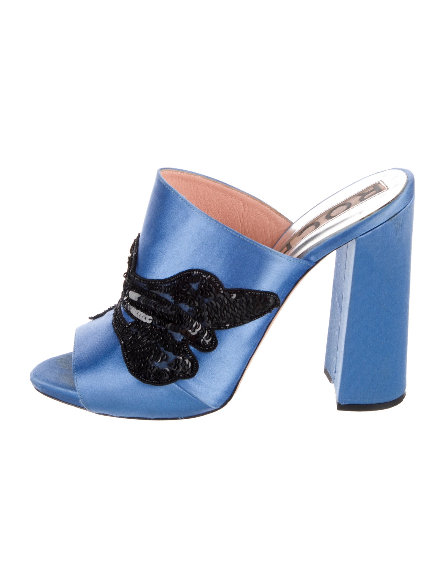 Rochas Satin Sequin Embellishments Slides