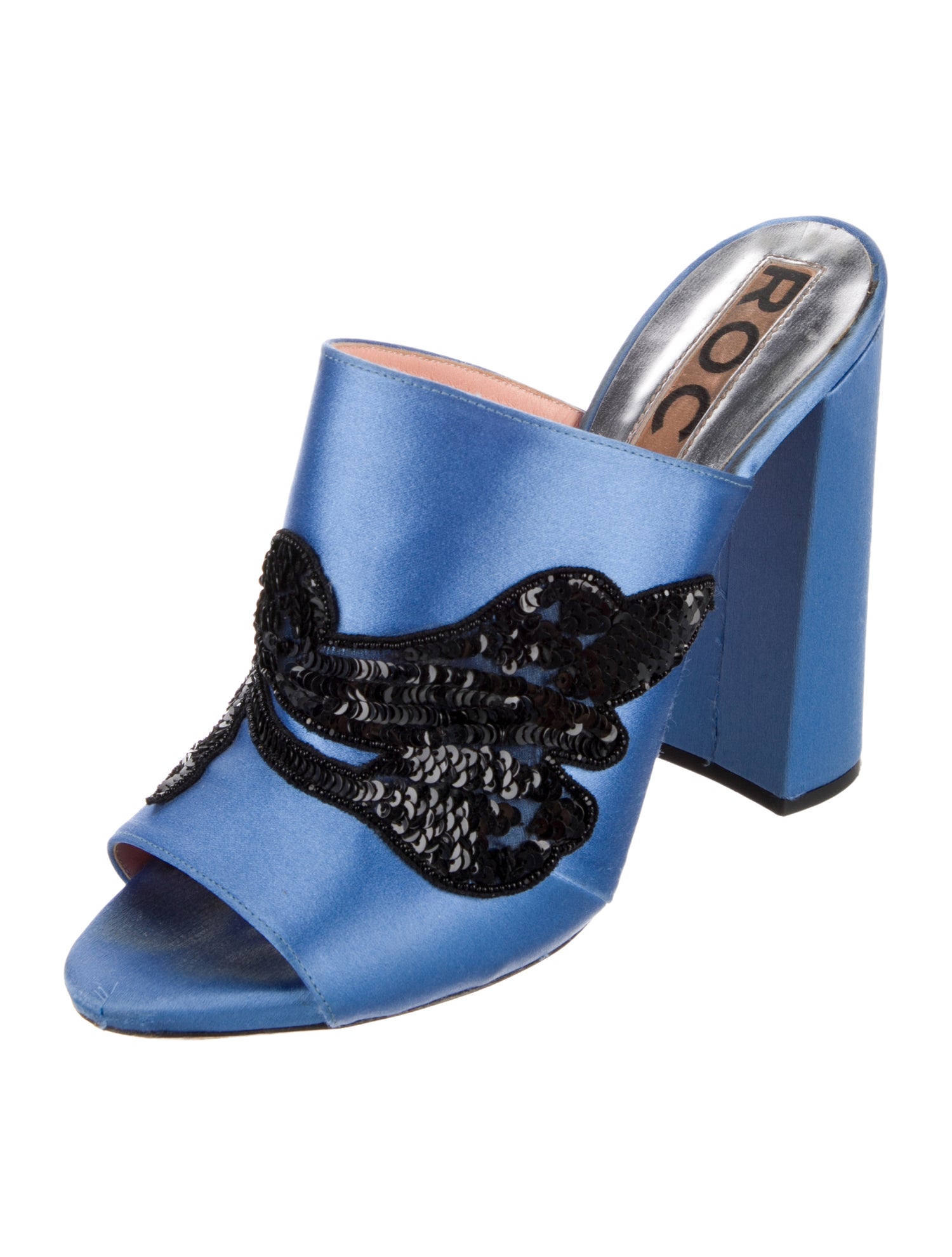 Rochas Satin Sequin Embellishments Slides