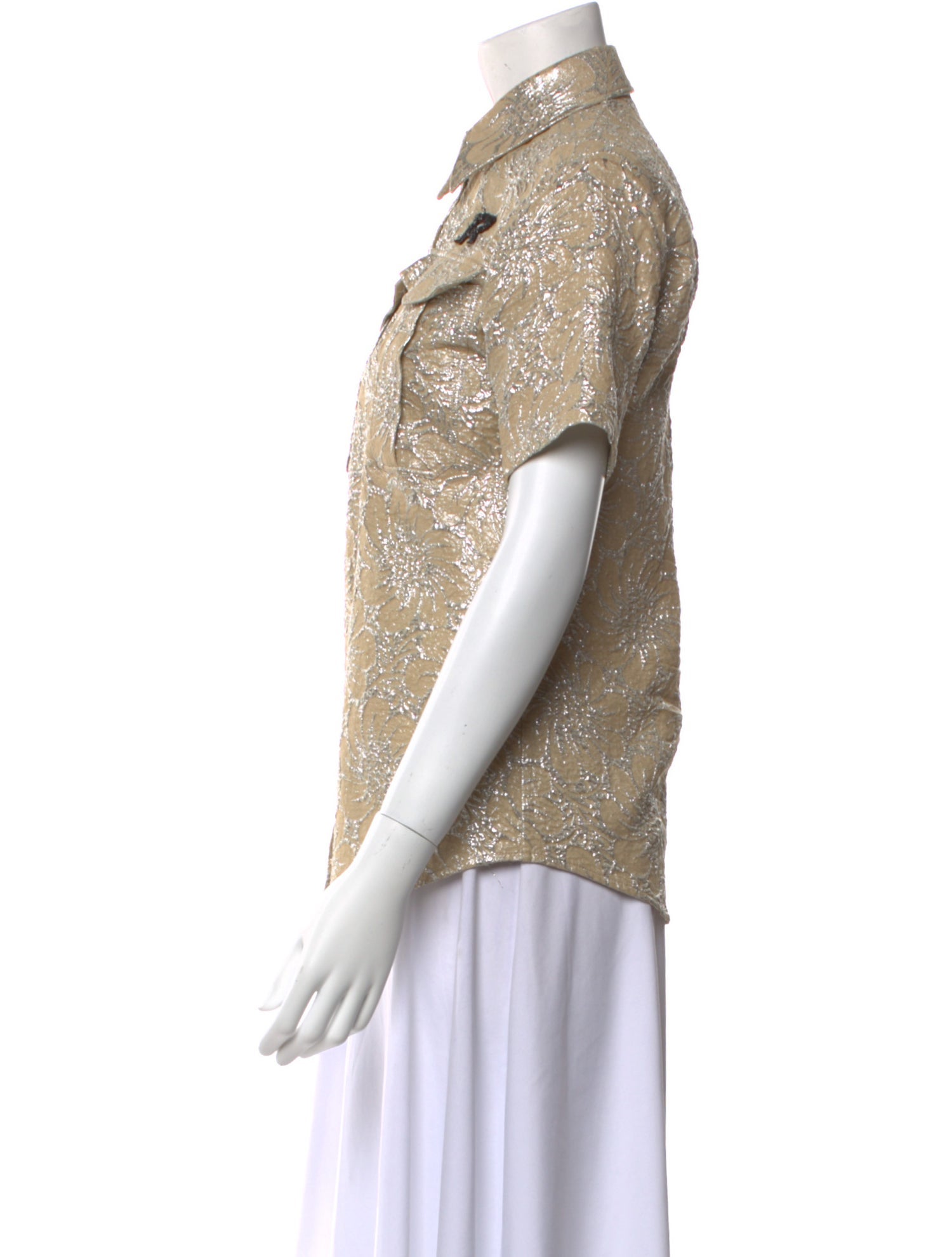 Rochas Silk Short Sleeve Button-Up Top