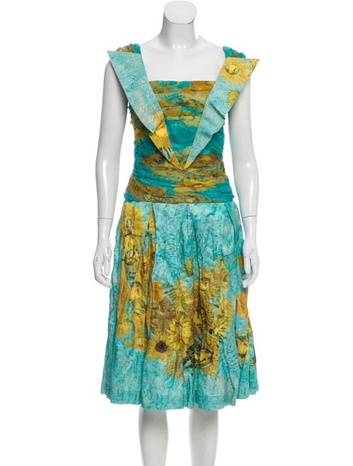 Rodarte Printed Midi Dress Turquoise