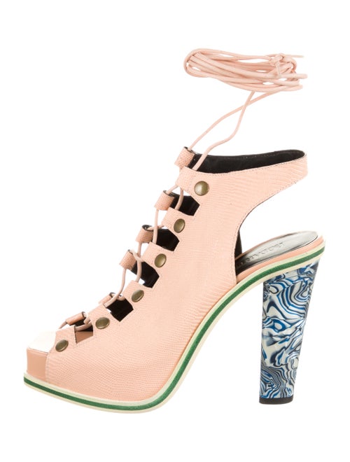 Rodarte Embossed Lace-Up Sandals Pink