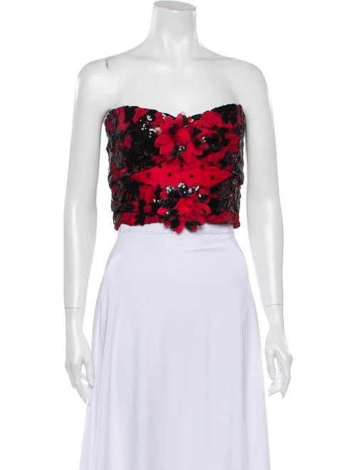 Rodarte 2018 Floral Print Crop Top Red