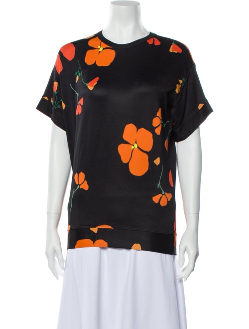 Rodarte Floral Print Crew Neck T-Shirt Black