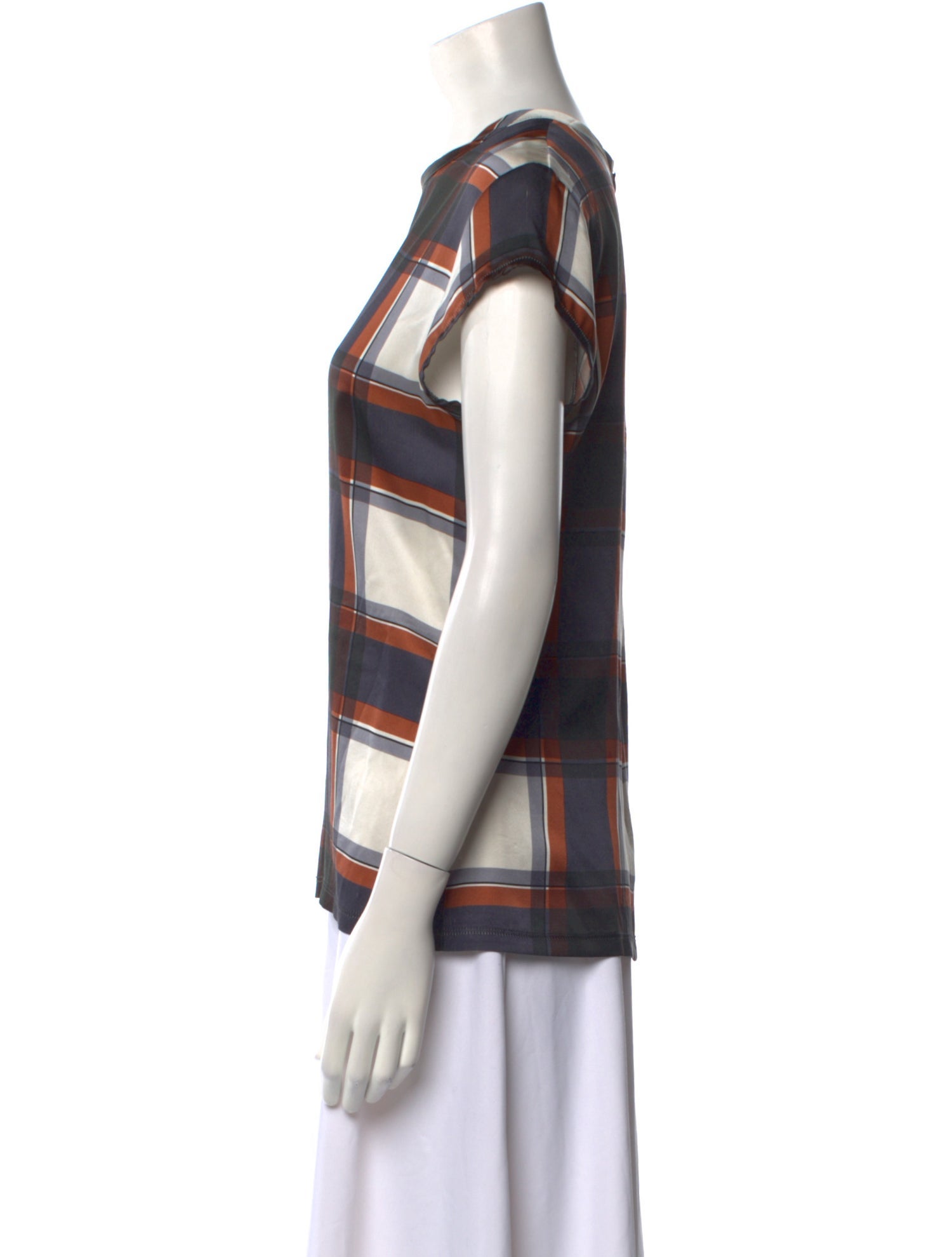 Rodarte Silk Plaid Print T-Shirt