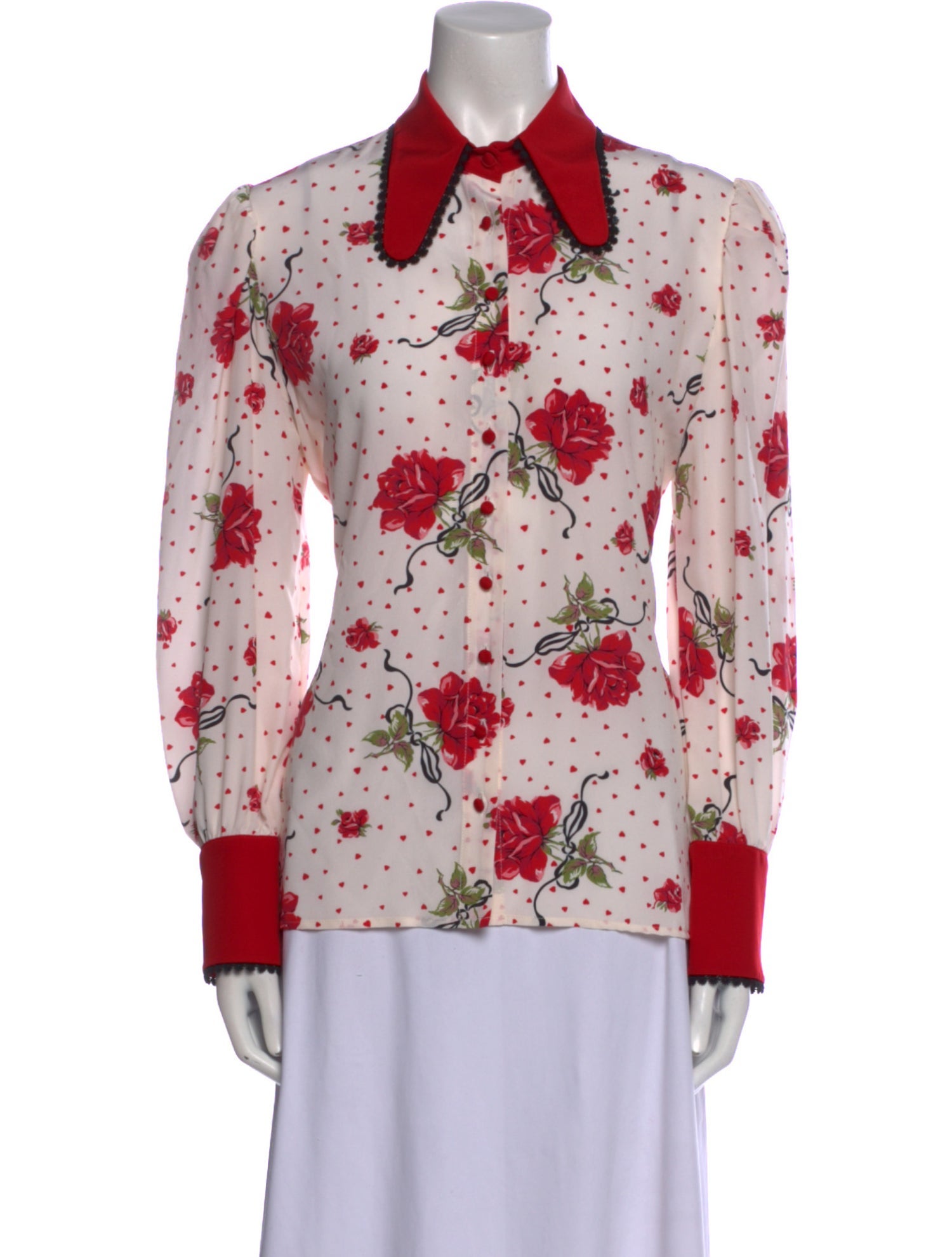 Rodarte Silk Floral Print Button-Up Top