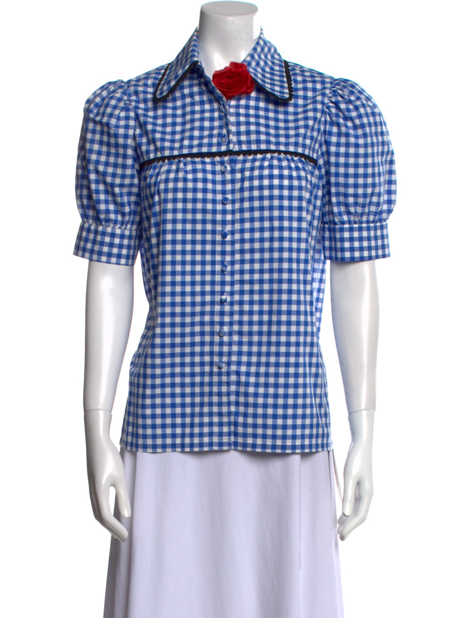 Rodarte Plaid Print Short Sleeve Button-Up Top