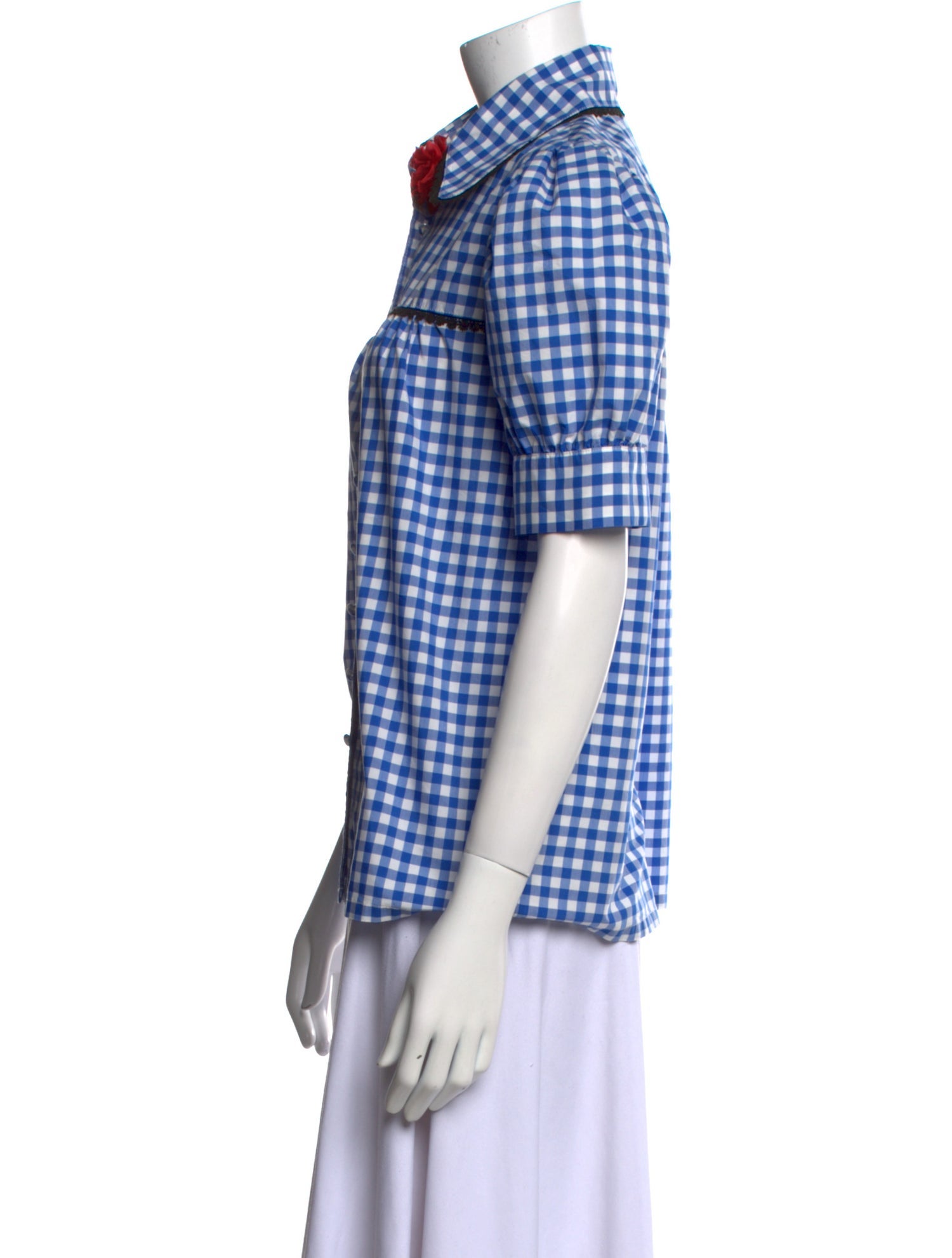 Rodarte Plaid Print Short Sleeve Button-Up Top