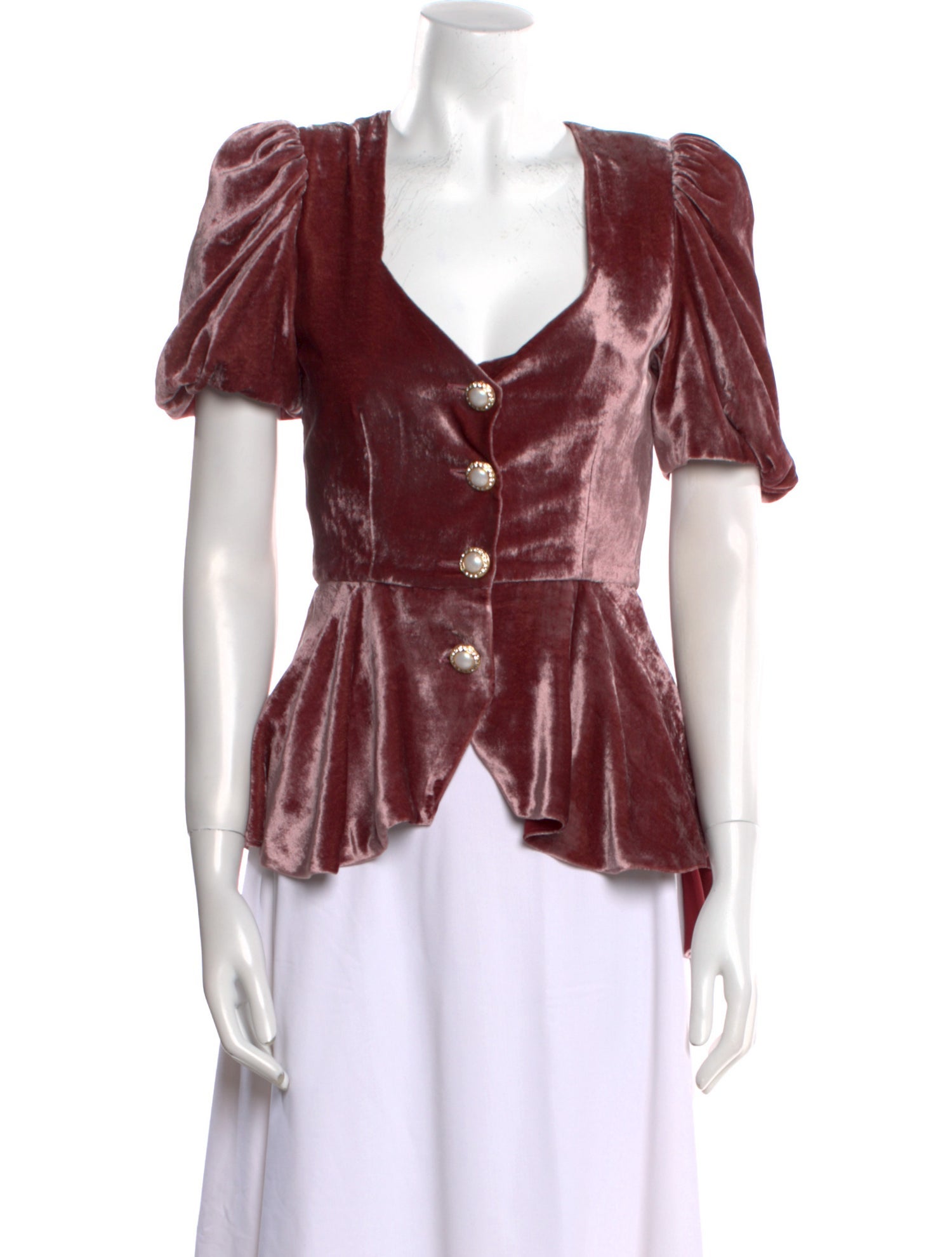 Rodarte Square Neckline Short Sleeve Button-Up Top