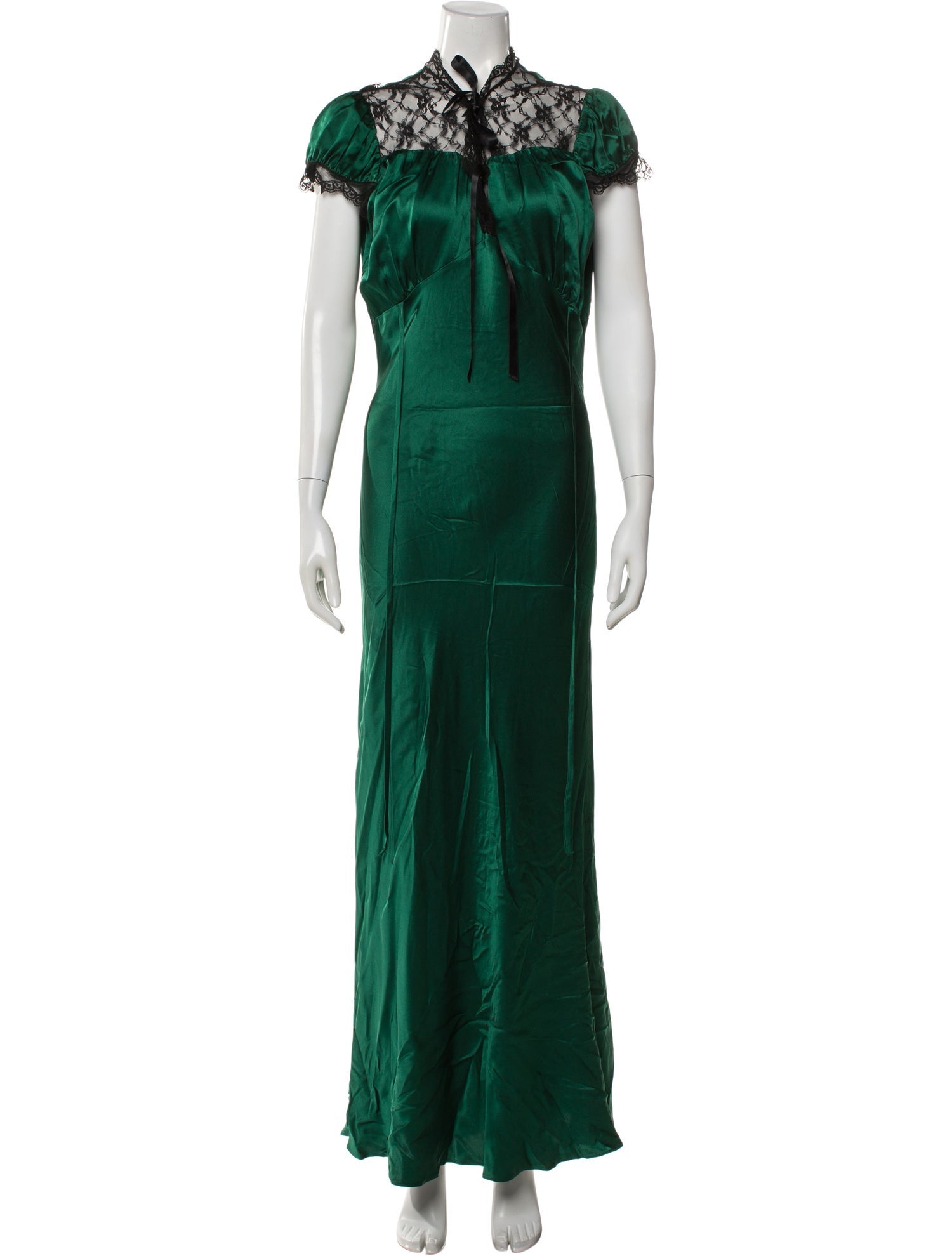 Rodarte Silk Lace Trim Embellishment Nightgown in Black/Green, Women's US 12 | XL Rodarte Silk Lace Trim Embellishment Nightgown in Black/Green, Women's US 12 | XL