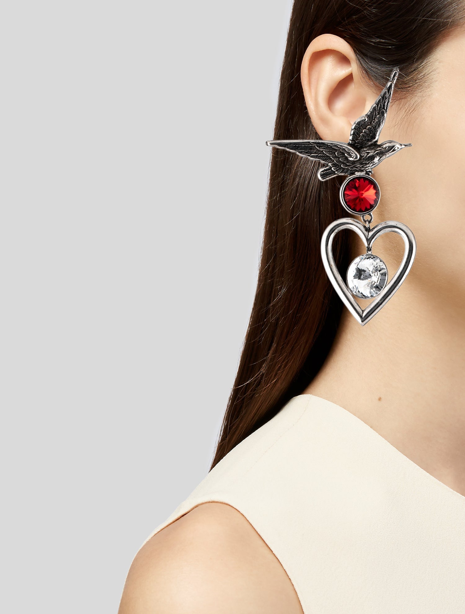 Rodarte Crystal Hummingbird Heart Drop Earrings