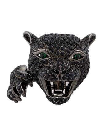 Roberto Coin 18K 5.66ctw Black Sapphire & Tsavorite Animalier Collection Panther Cocktail Ring