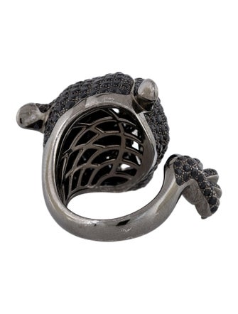Roberto Coin 18K 5.66ctw Black Sapphire & Tsavorite Animalier Collection Panther Cocktail Ring