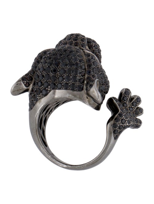 Roberto Coin 18K 5.66ctw Black Sapphire & Tsavorite Animalier Collection Panther Cocktail Ring