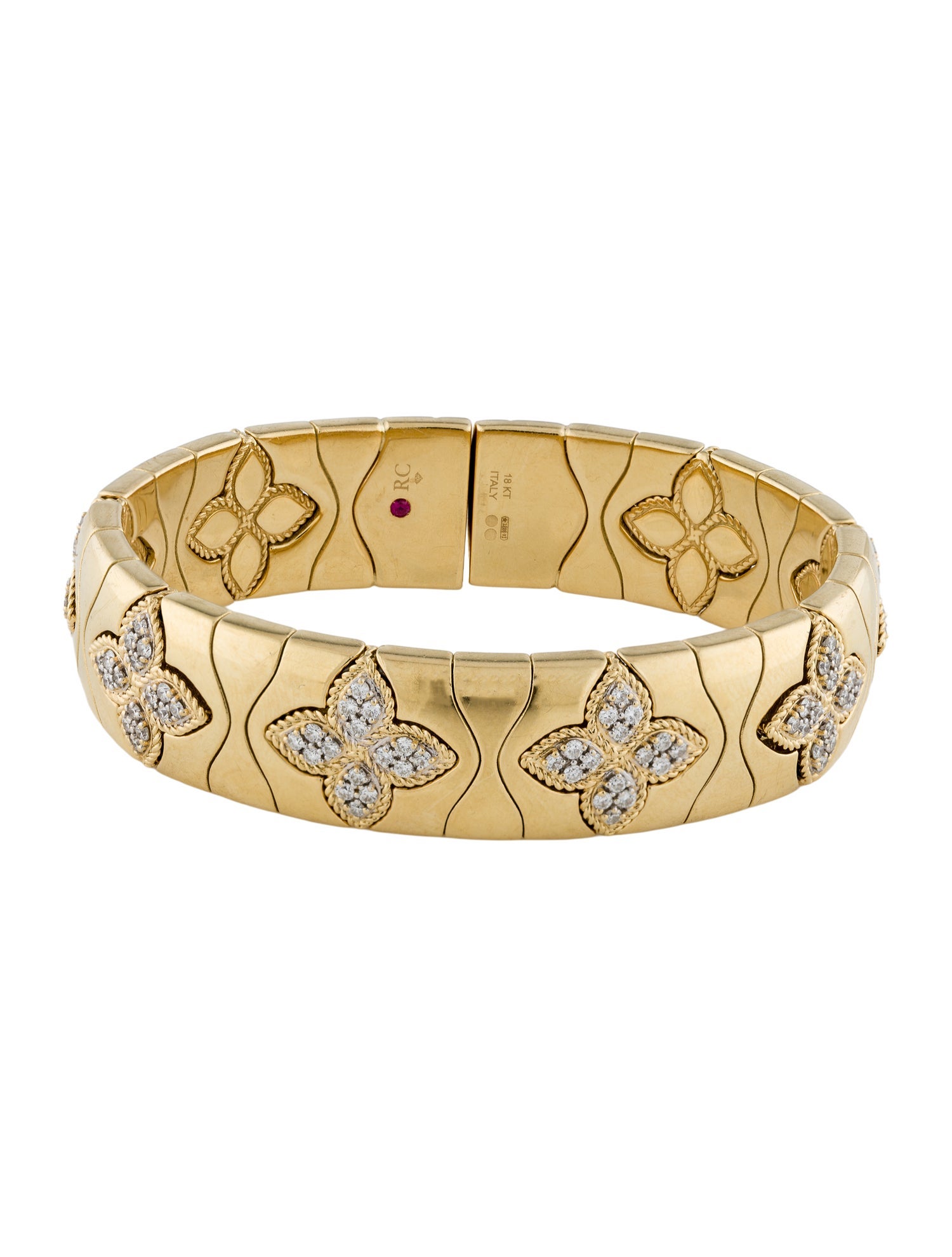 Roberto Coin 18K 1.67ctw Diamond Royal Princess Flower Wide Cuff Bracelet