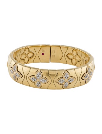 Roberto Coin 18K 1.67ctw Diamond Royal Princess Flower Wide Cuff Bracelet