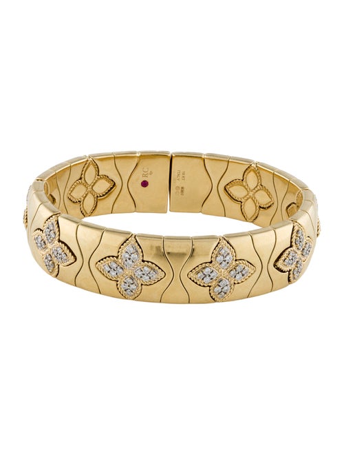 Roberto Coin 18K 1.67ctw Diamond Royal Princess Flower Wide Cuff Bracelet