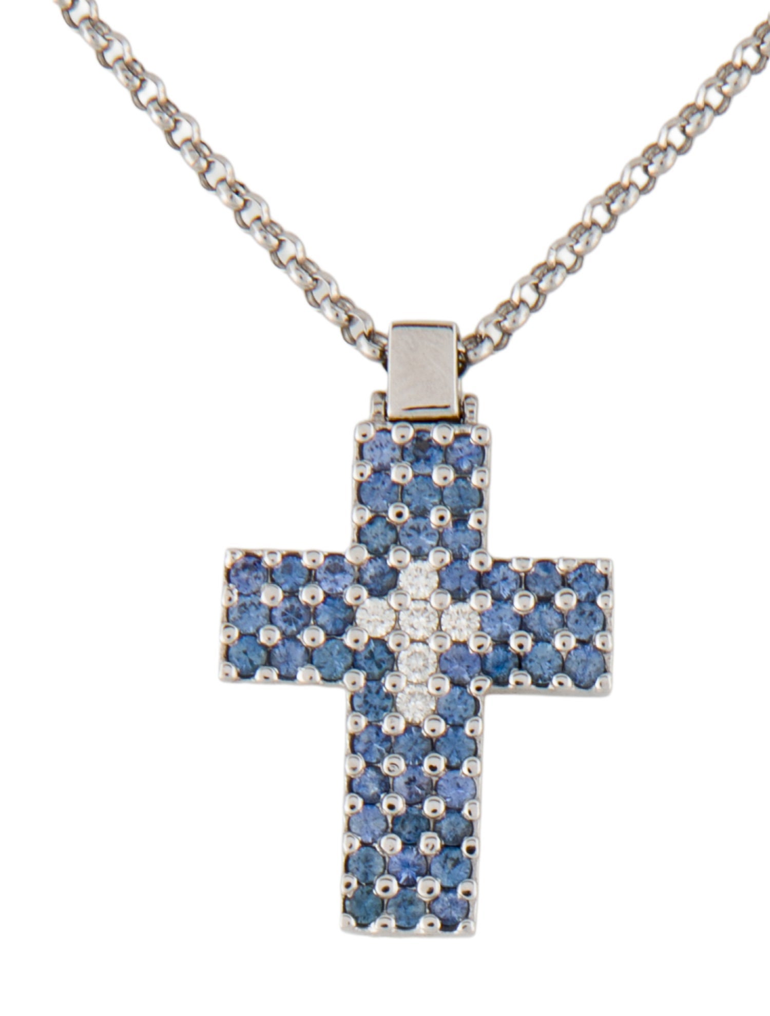 Roberto Coin 18K 1.44ctw Sapphire & Diamond Cross Pendant Necklace