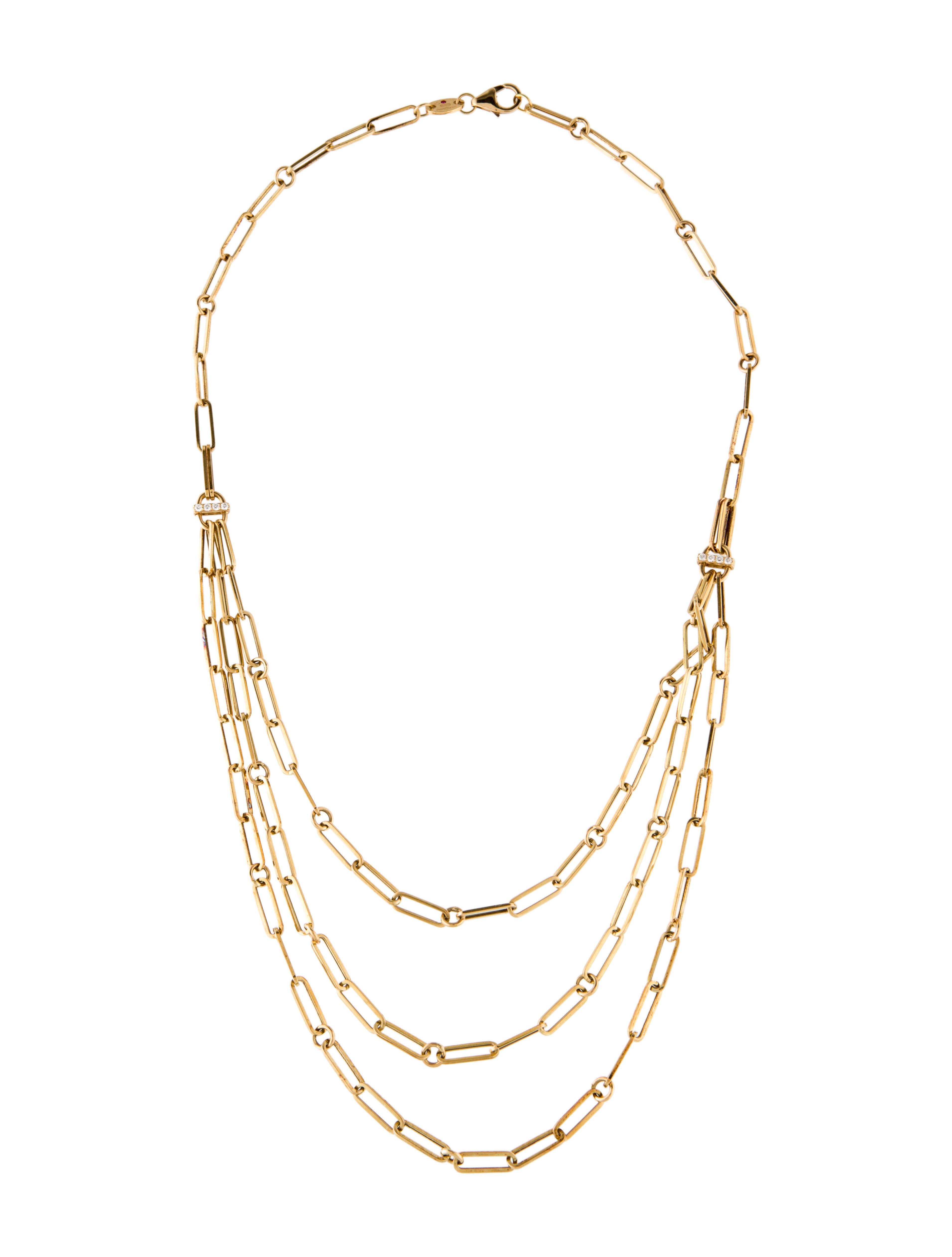 Roberto Coin 18K Diamond Triple Strand Paperclip Chain Necklace