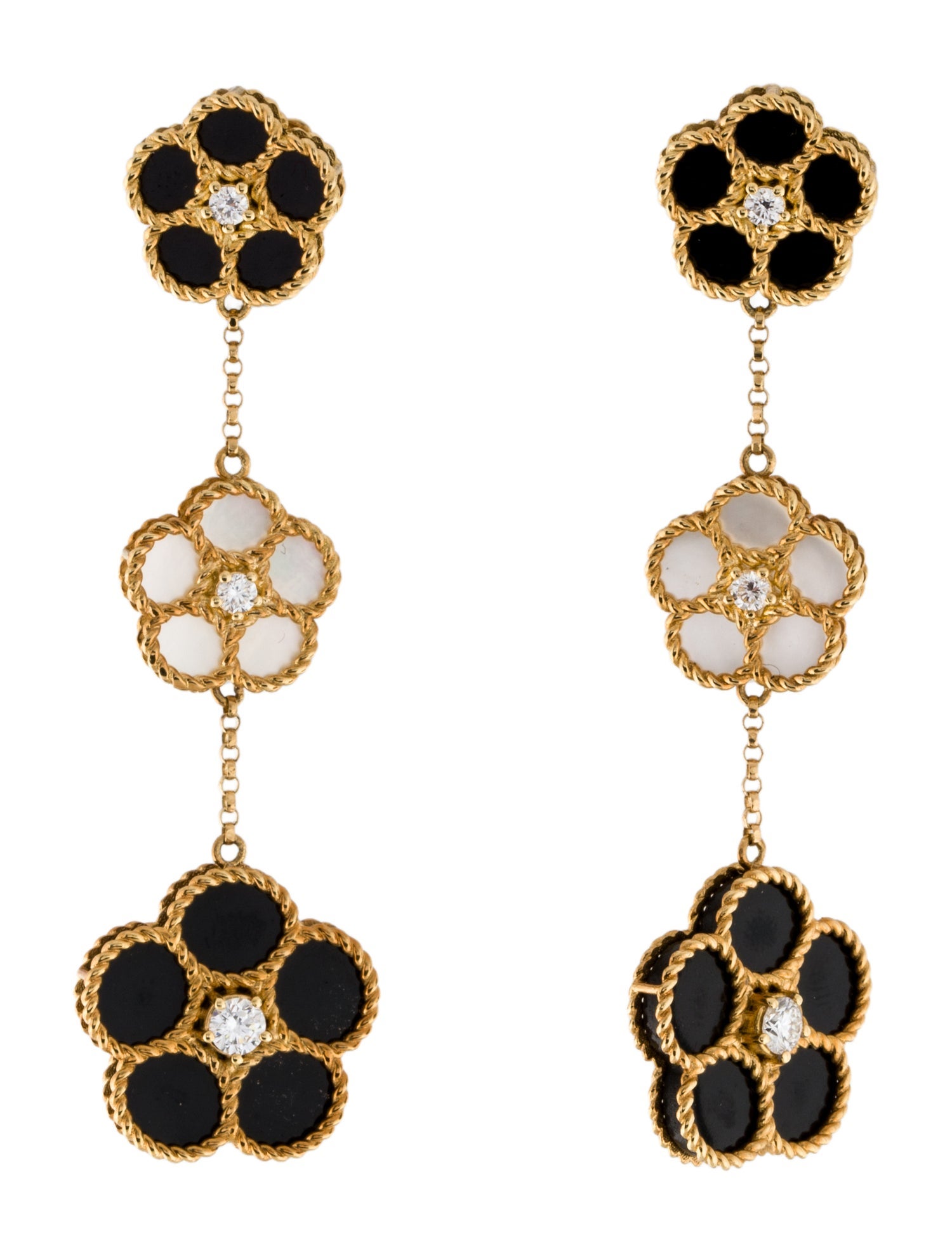 Roberto Coin 18K Mother of Pearl, Onyx & Diamond Daisy Drop Earrings