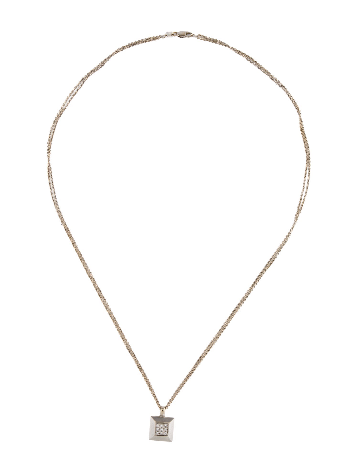 Roberto Coin 18K Diamond Square Pendant w/ Double Link Chain