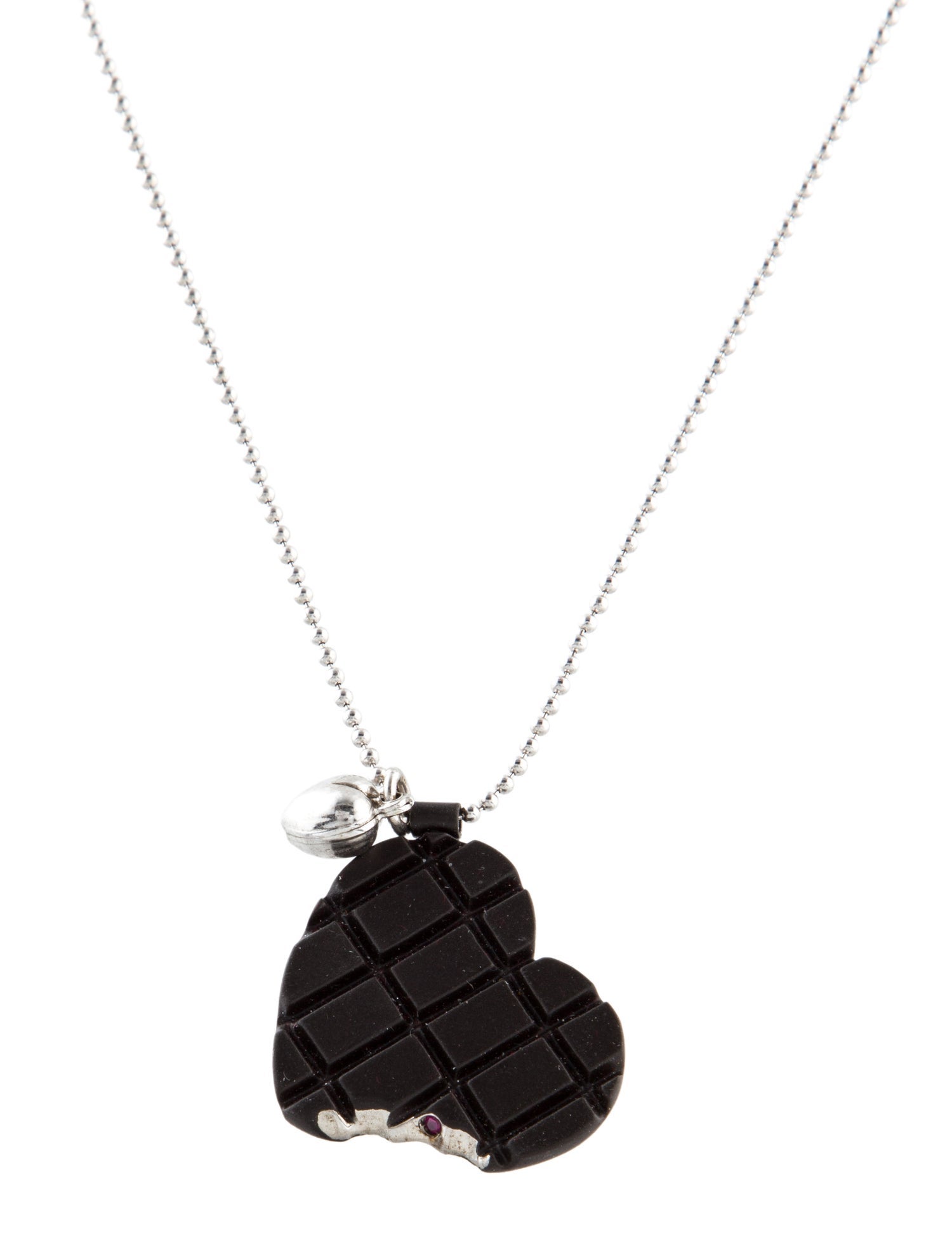 Roberto Coin Enamel Chocolate Heart Bite Pendant Necklace