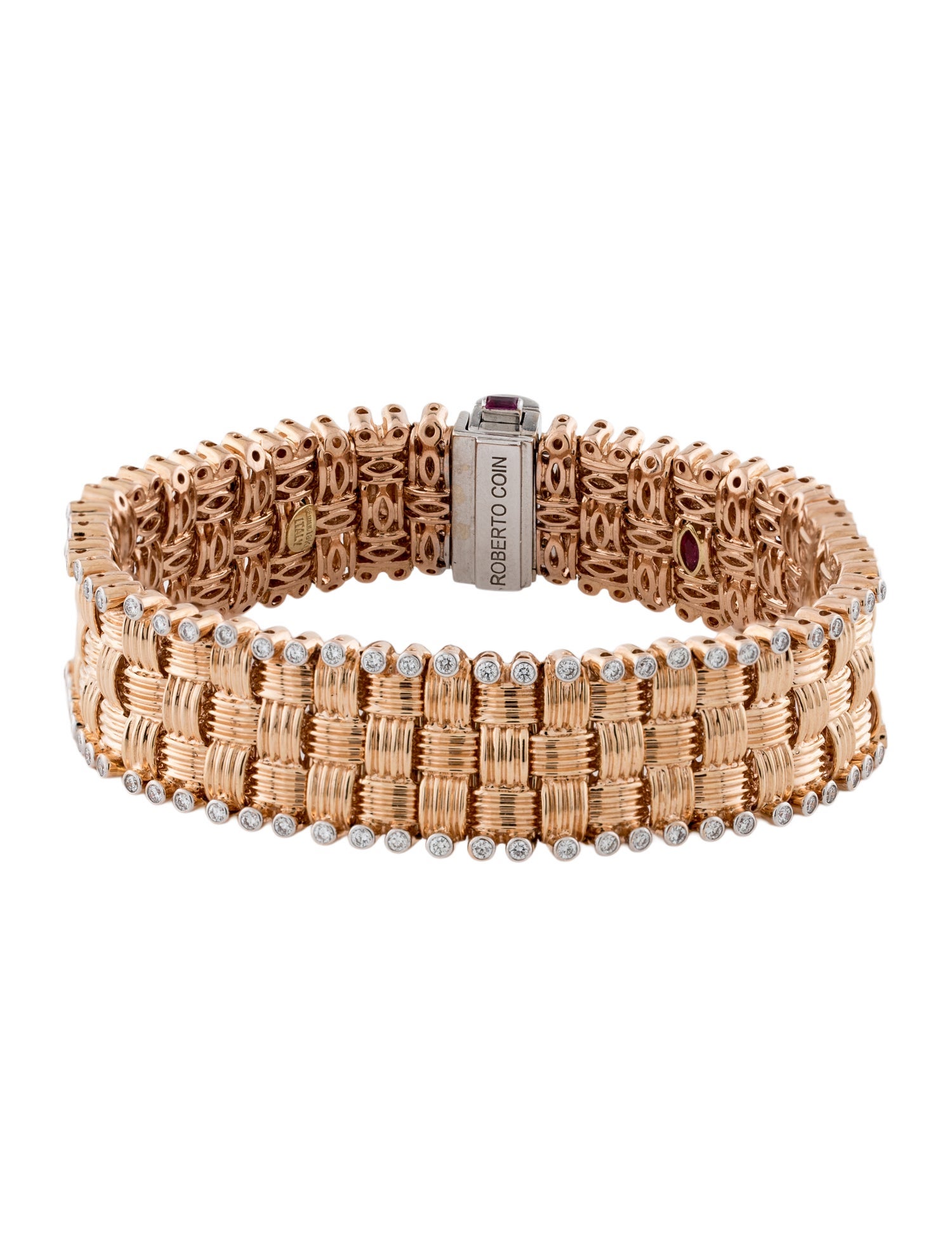 Roberto Coin 18K Ruby & Diamond Appassionata Three Row Woven Link Bracelet