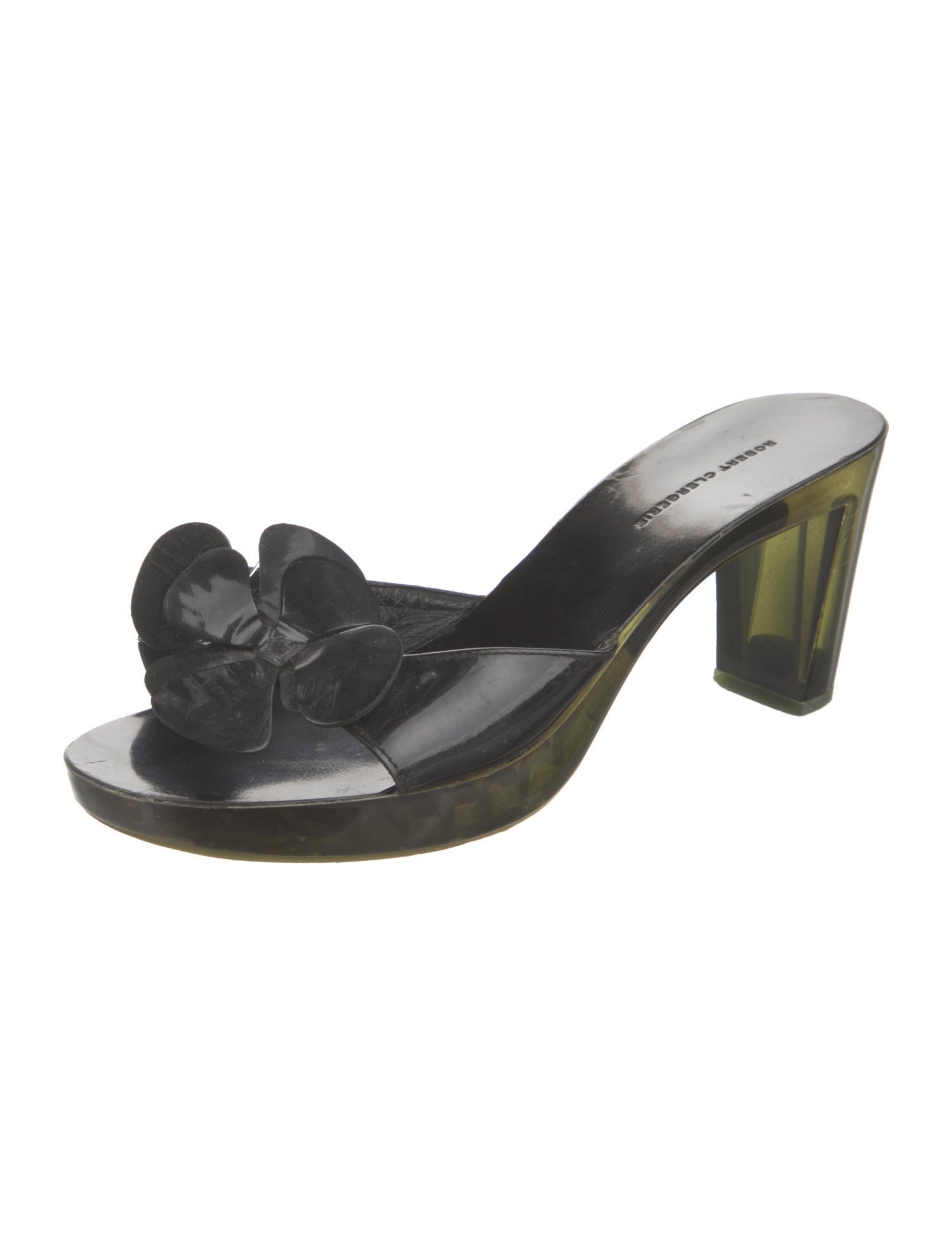 Robert Clergerie Patent Leather Floral Print Slides