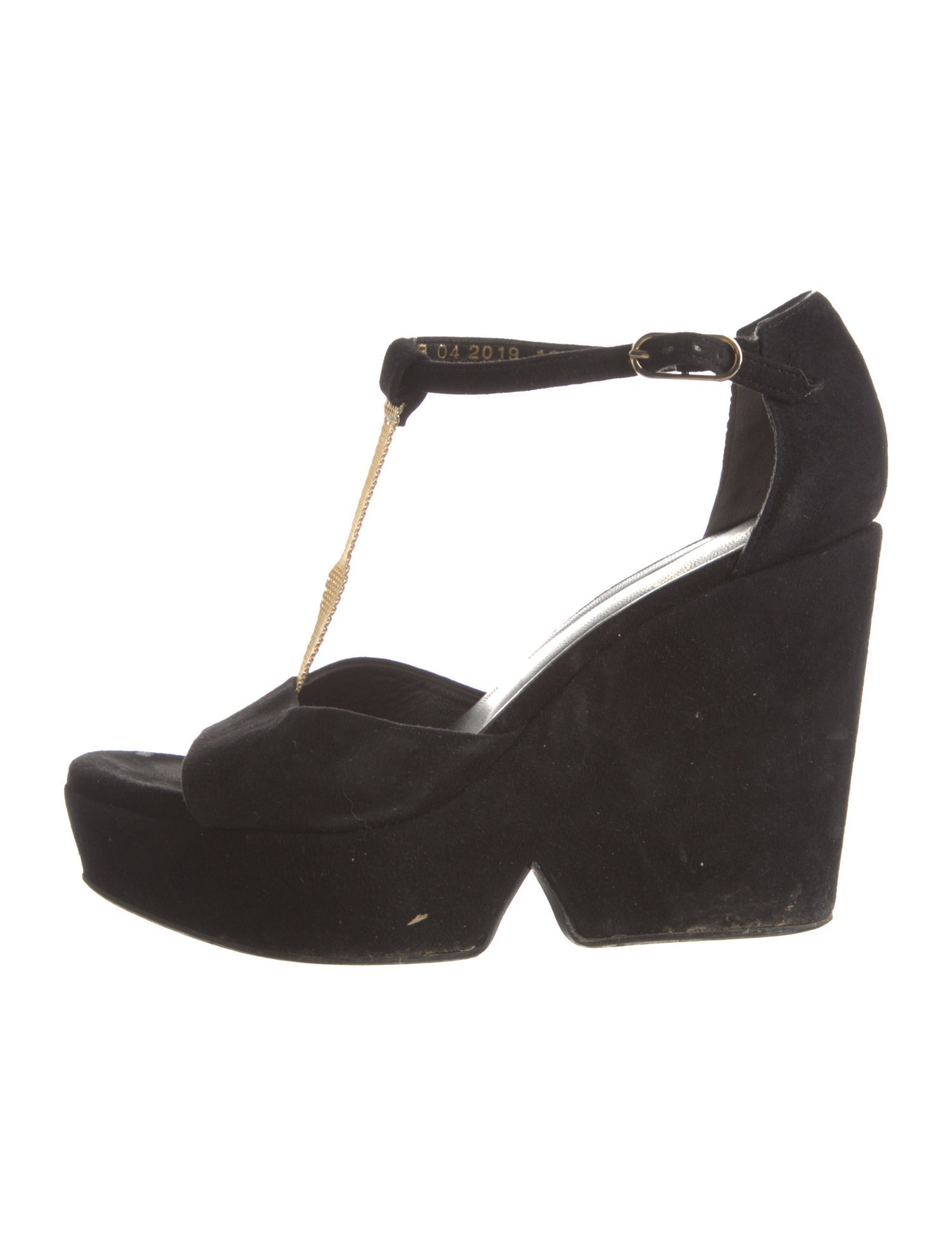 Robert Clergerie Suede Chain-Link Accents T-Strap Sandals