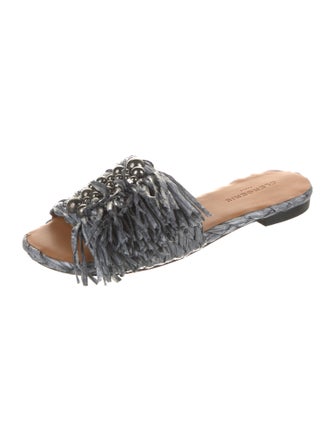 Robert Clergerie Leather Beaded Accents Slides