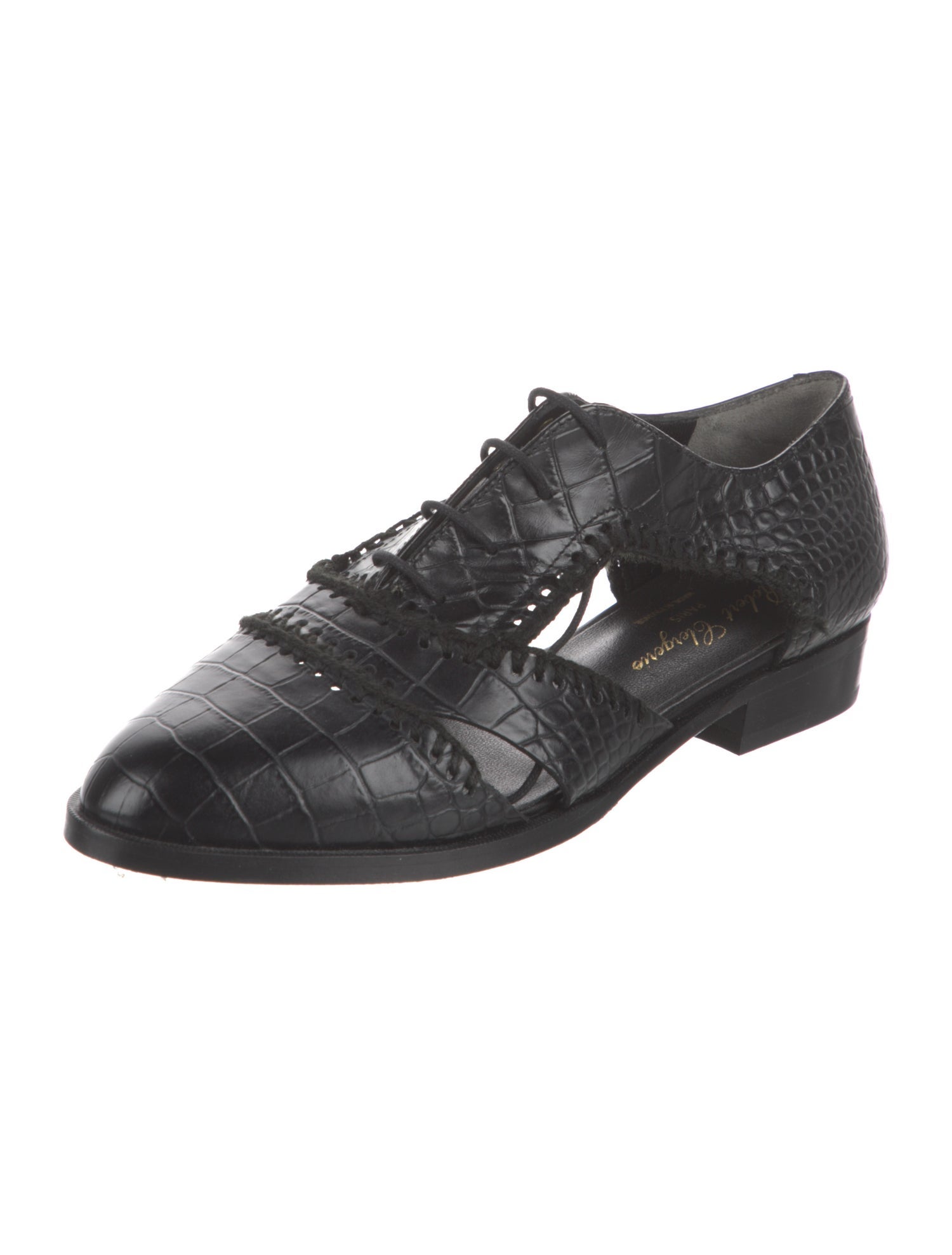 Robert Clergerie Embossed Leather Crochet Trim Oxfords
