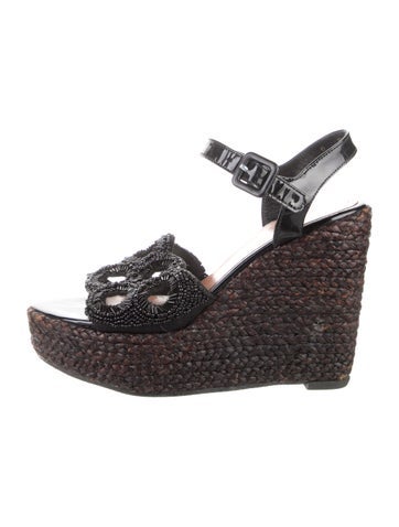 Robert Clergerie Sandals Patent Leather Beaded Accents Espadrilles 6