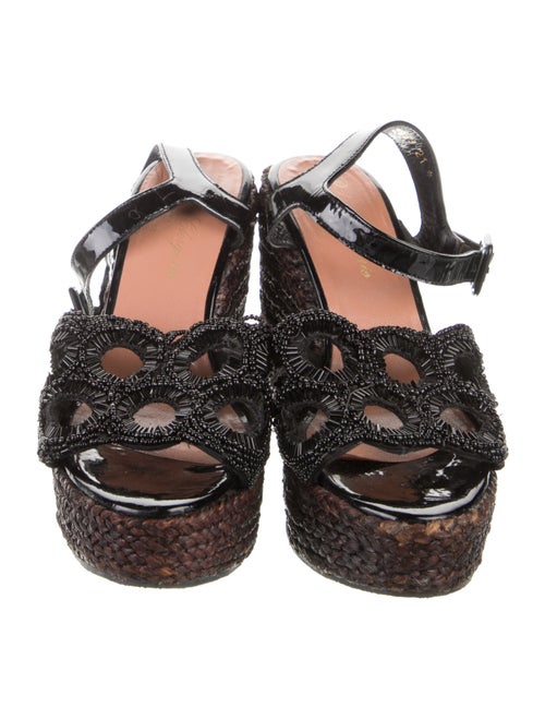 Robert Clergerie Patent Leather Beaded Accents Espadrilles