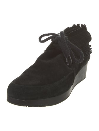 Robert Clergerie Suede Fringe Trim Accent Lace-Up Boots
