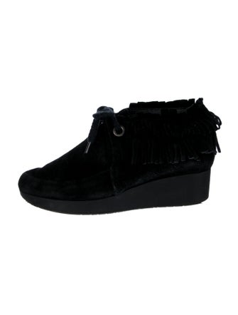 Robert Clergerie Suede Fringe Trim Accent Lace-Up Boots