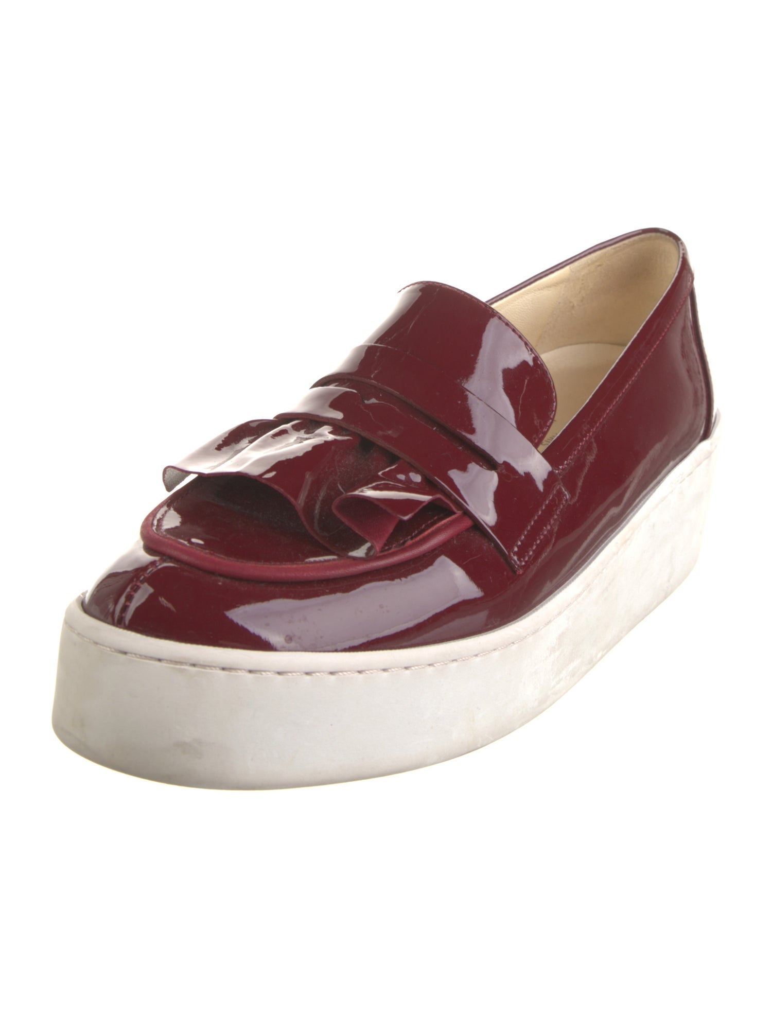 Robert Clergerie Patent Leather Ruffle Embellishment Loafers