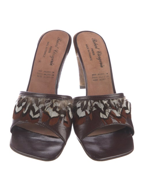 Robert Clergerie Leather Feather Trim Slides