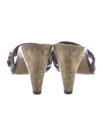 Robert Clergerie Leather Feather Trim Slides