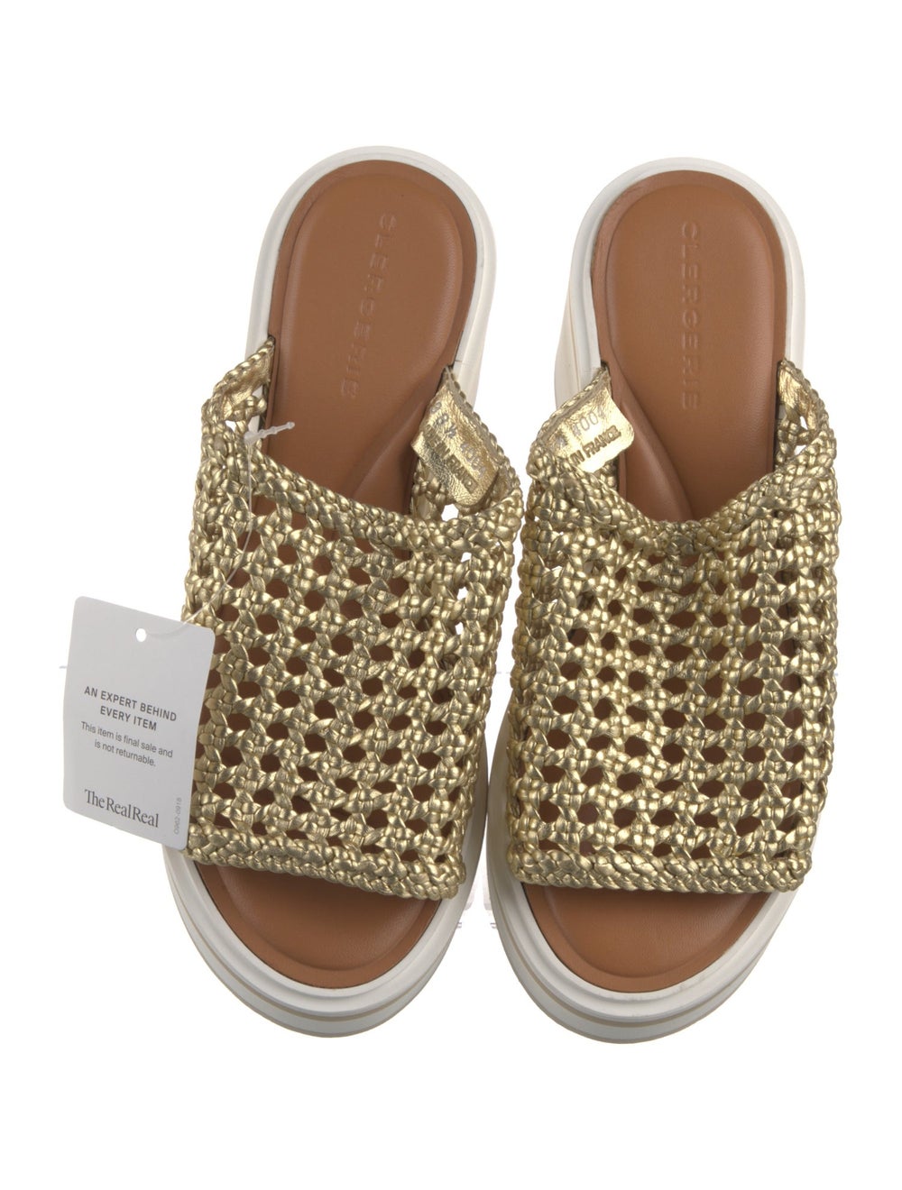 Robert Clergerie Raffia Slides Gold Lasercut Acce… - image 3