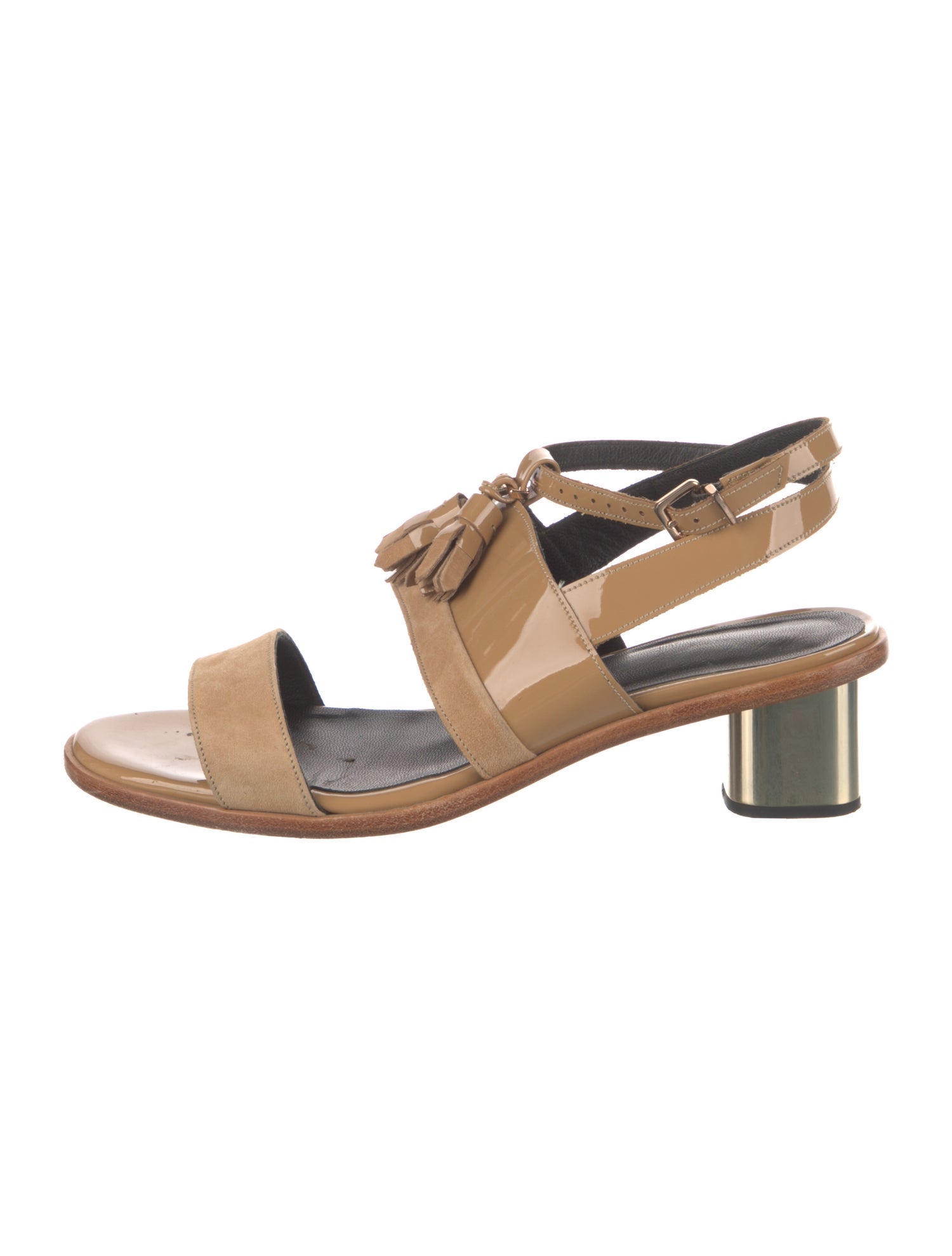 Robert Clergerie Patent Leather Tassel Accents Slingback Sandals