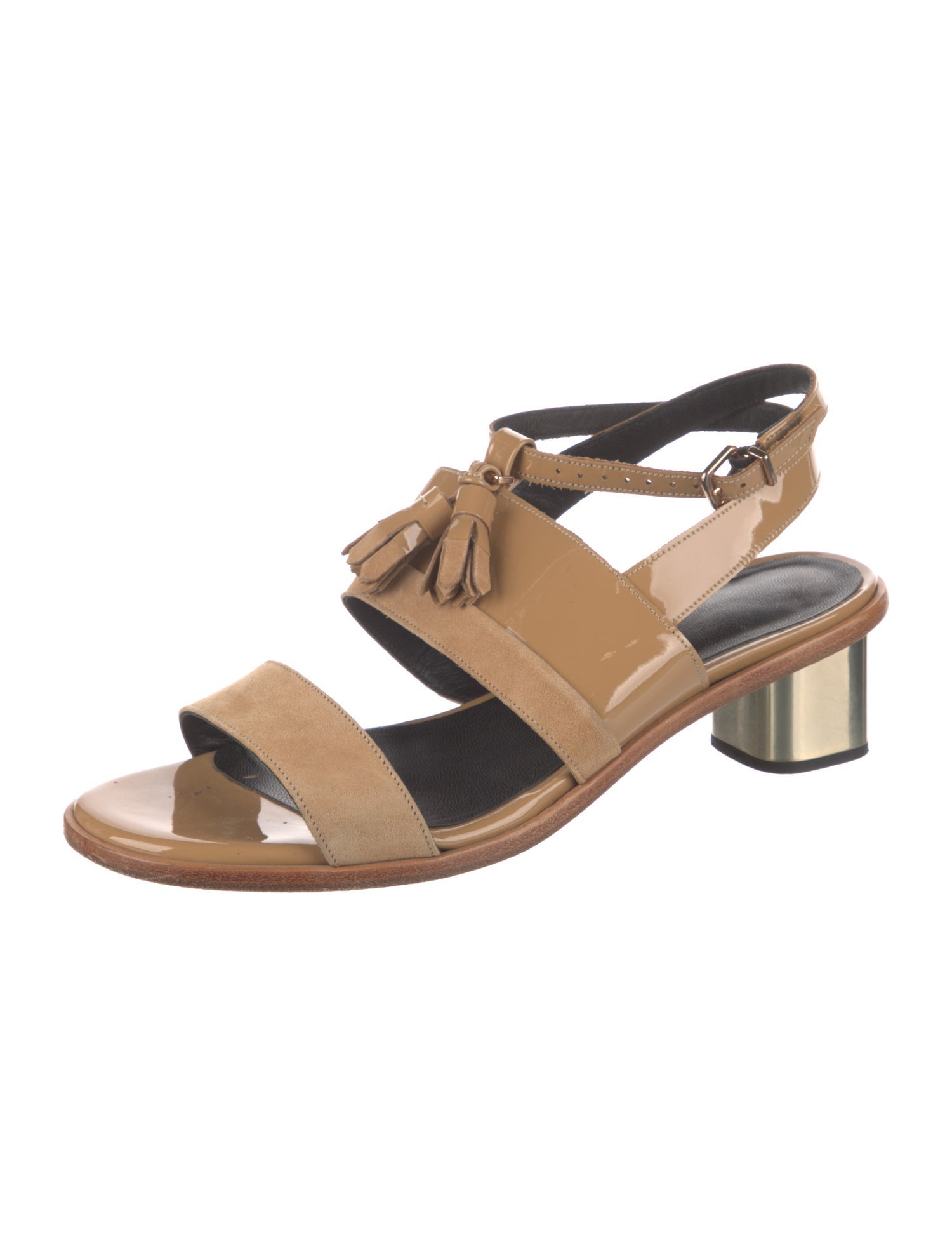 Robert Clergerie Patent Leather Tassel Accents Slingback Sandals