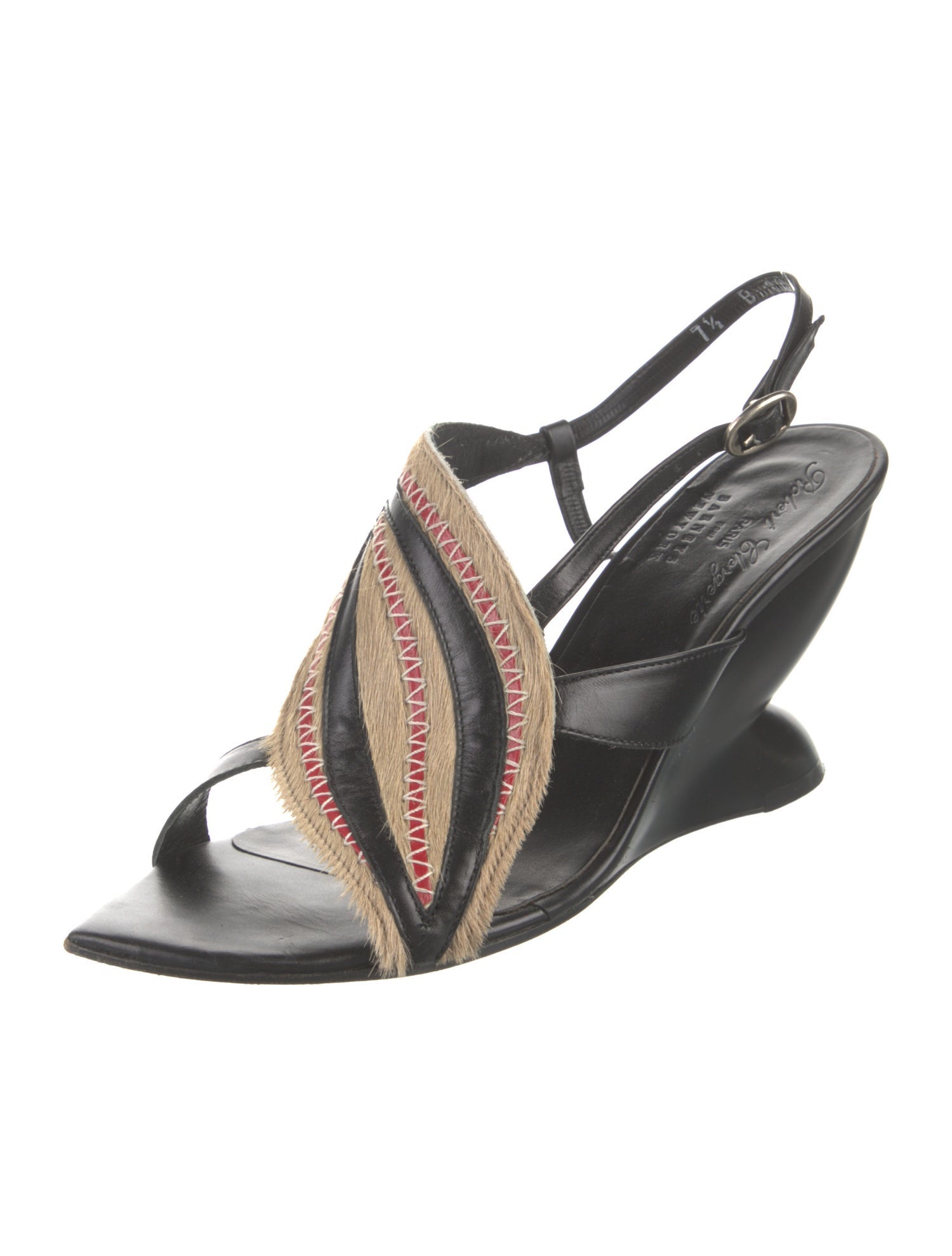 Robert Clergerie Leather Colorblock Pattern Slingback Sandals