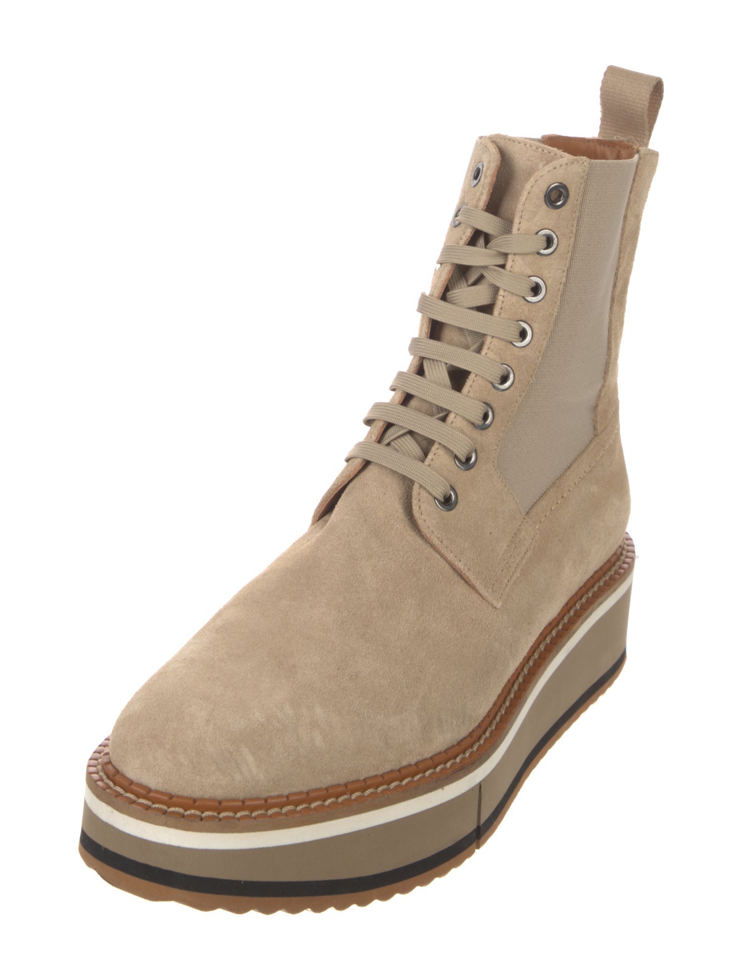 Robert Clergerie Suede Colorblock Pattern Combat Boots