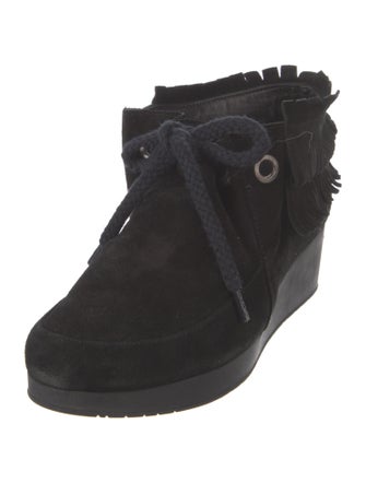 Robert Clergerie Suede Fringe Trim Accent Lace-Up Boots