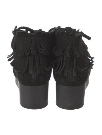 Robert Clergerie Suede Fringe Trim Accent Lace-Up Boots